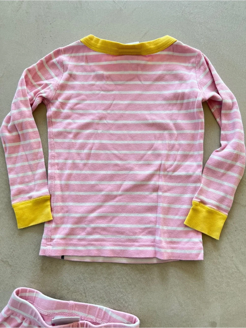 Hanna Andersson Pink Stripe Bunny Long Johns Easter Pajamas with Yellow Trim 3T